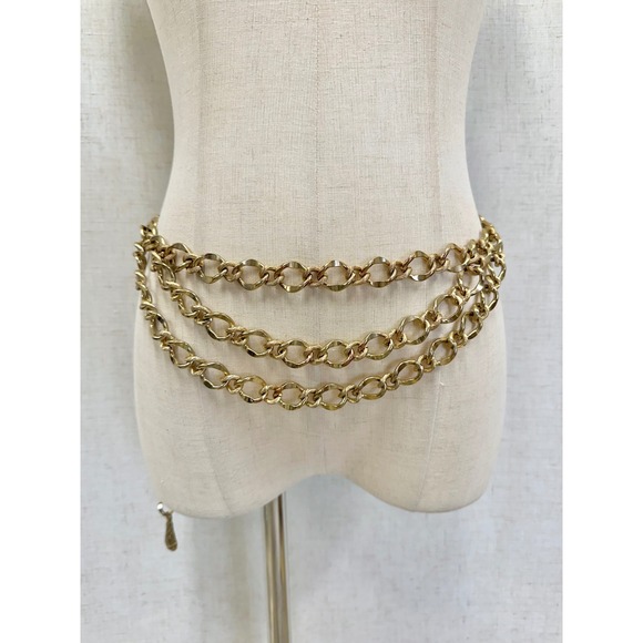 Vintage Gold Tone Multi Strand Layered Chain Belt Statement Accessory Wrap - Picture 2 of 16